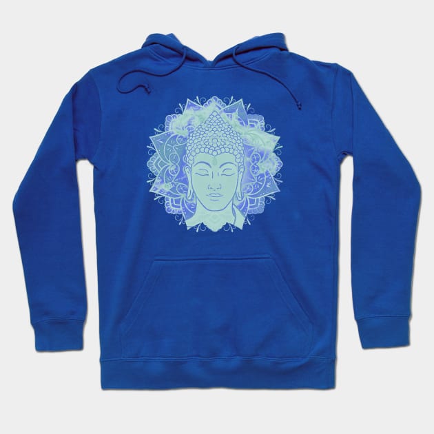 Buddha Face - Blue Mandala Hoodie by MandalaSoul